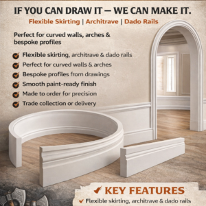 Timber supplies: flexible skirting, architrave, dado rails.